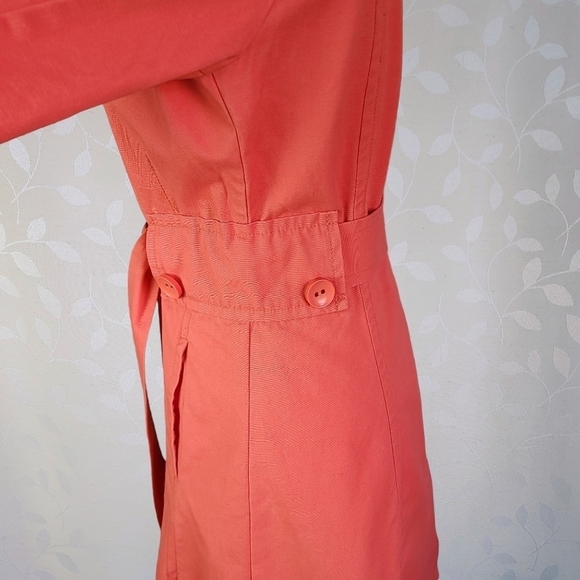 Tulle Retro Mod Peter Pan Collar Lightweight Cotton Canvas Long Jacket Coral - Picture 8 of 16